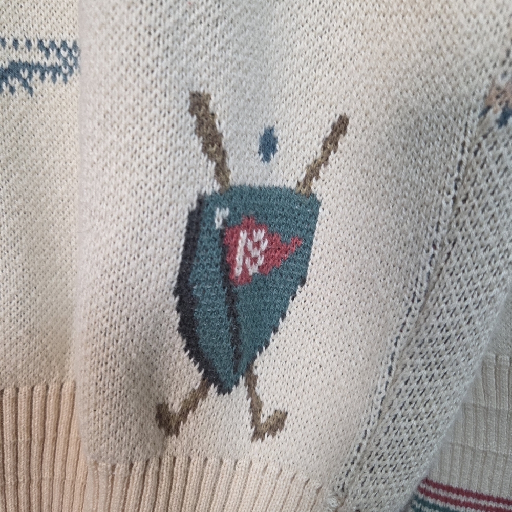 Vtg Neiman Marcus Cotton Golf Print Sweater Size Large Union Made Made In USA - Picture 12 of 16